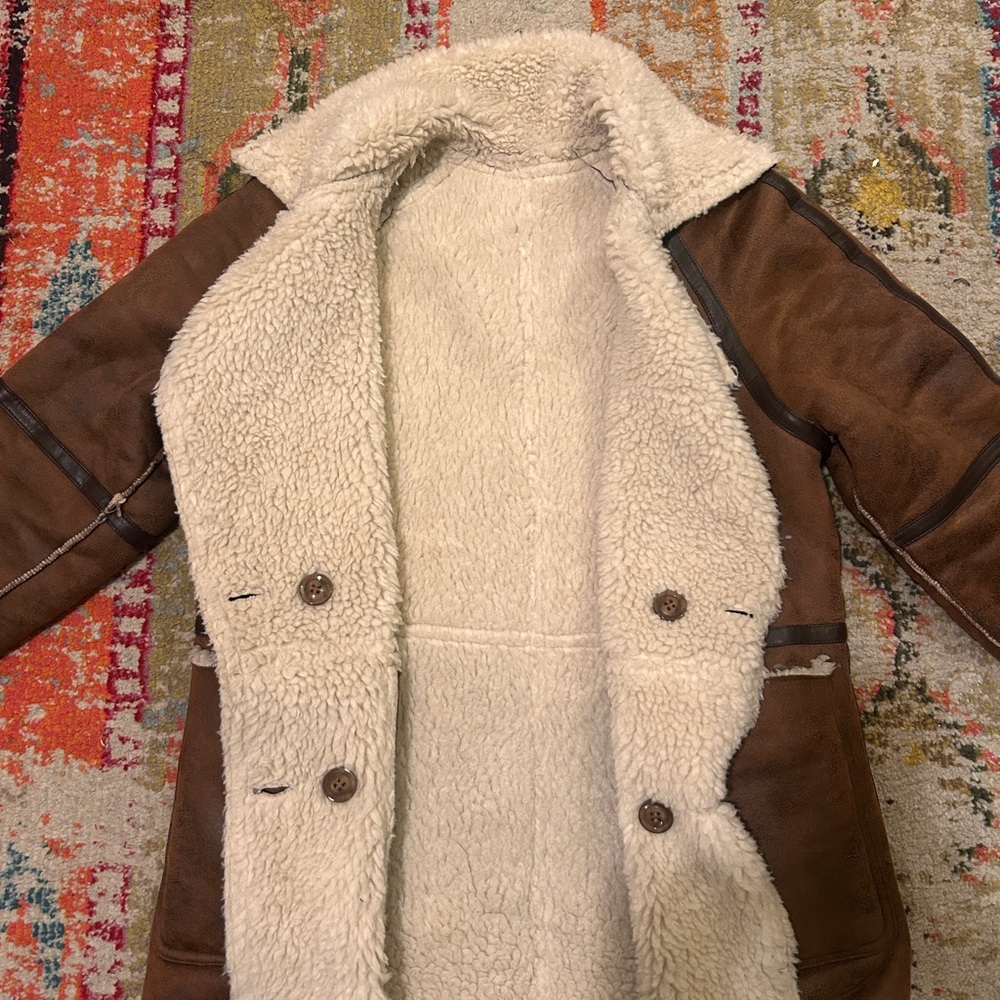 Boohoo Longline Brown Suede Shearling Aviator Coat. Size S ( runs large) - Picture 13 of 16
